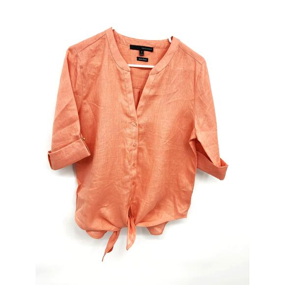 Womens Harve Benard Pure Linen Skipper Collar 3/4 Sleeve Top Front Button Sz M - Picture 2 of 6